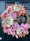 Glam Autumn Mauve Wreath with Faux Florals and Textured Accents.