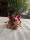 Mini Christmas Tree with Animal Print Wrap, Red Velvet Bow and Rustic Golden Bell