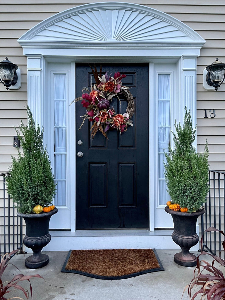 Autumn Harvest Wreath with Pumpkins and Peonies