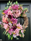 Autumn Mauve Wreath with Faux Florals and Textured Accents.
