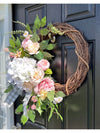 Spring Hydrangea Wreath with Buffalo Check bow